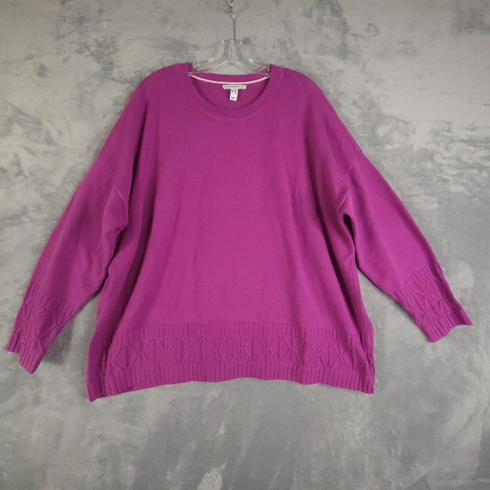 Isaac Mizrahi Live Womens Sweater Pullover Crew Neck Knit Bright Berry 1X